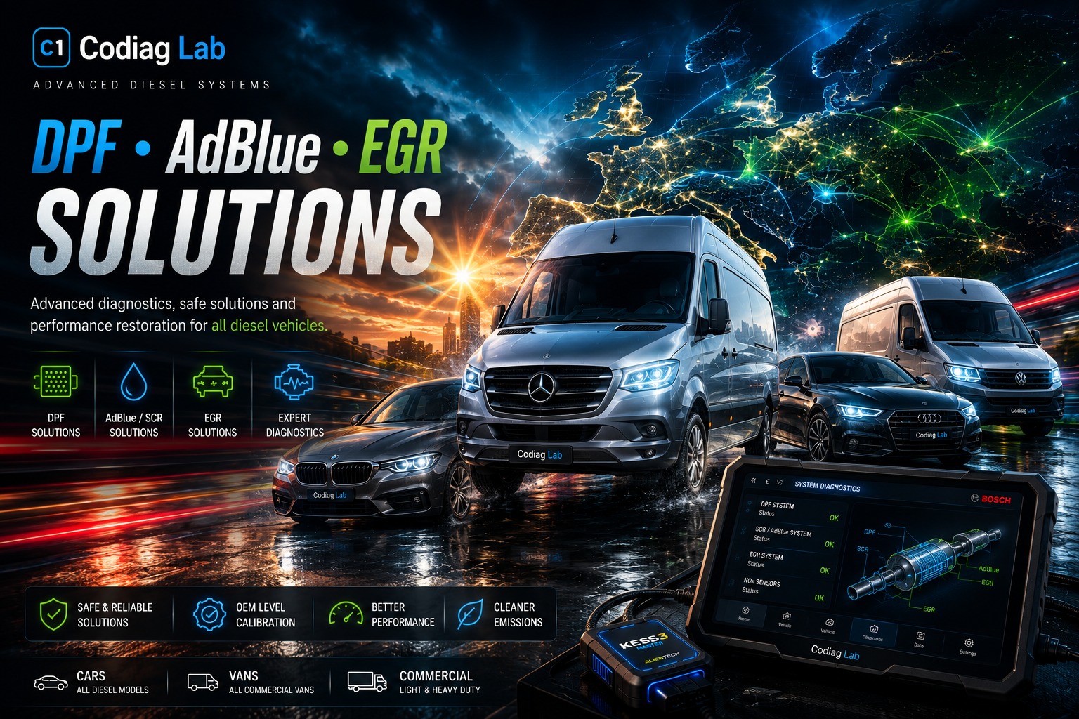 DPF AdBlue EGR diesel system solutions for cars vans and commercial vehicles