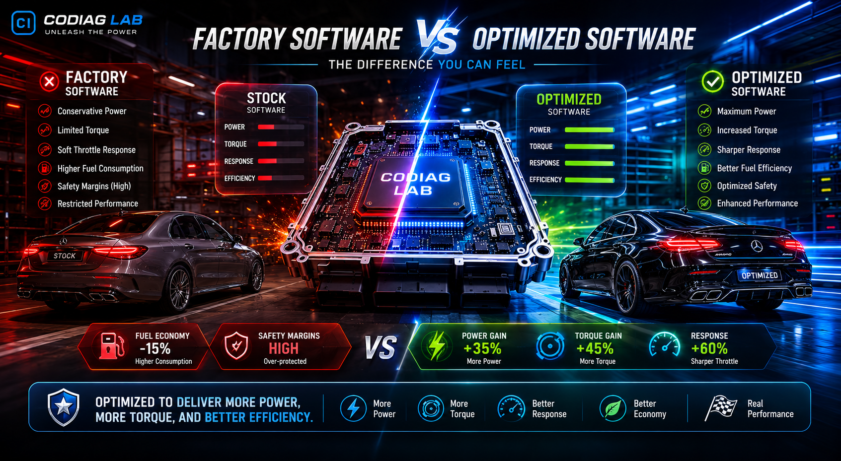 Factory software vs optimized software comparison