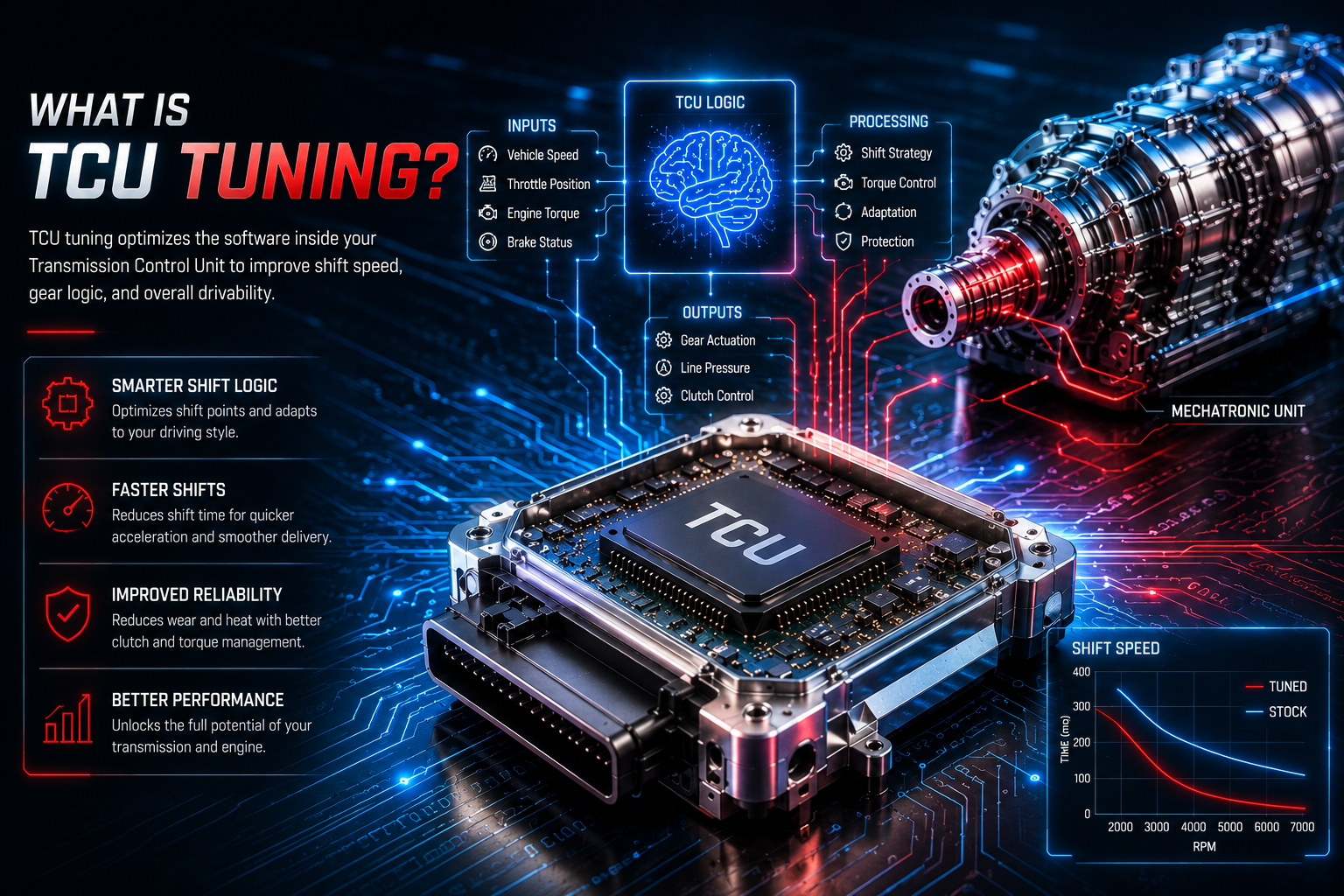 Transmission control unit and TCU tuning logic
