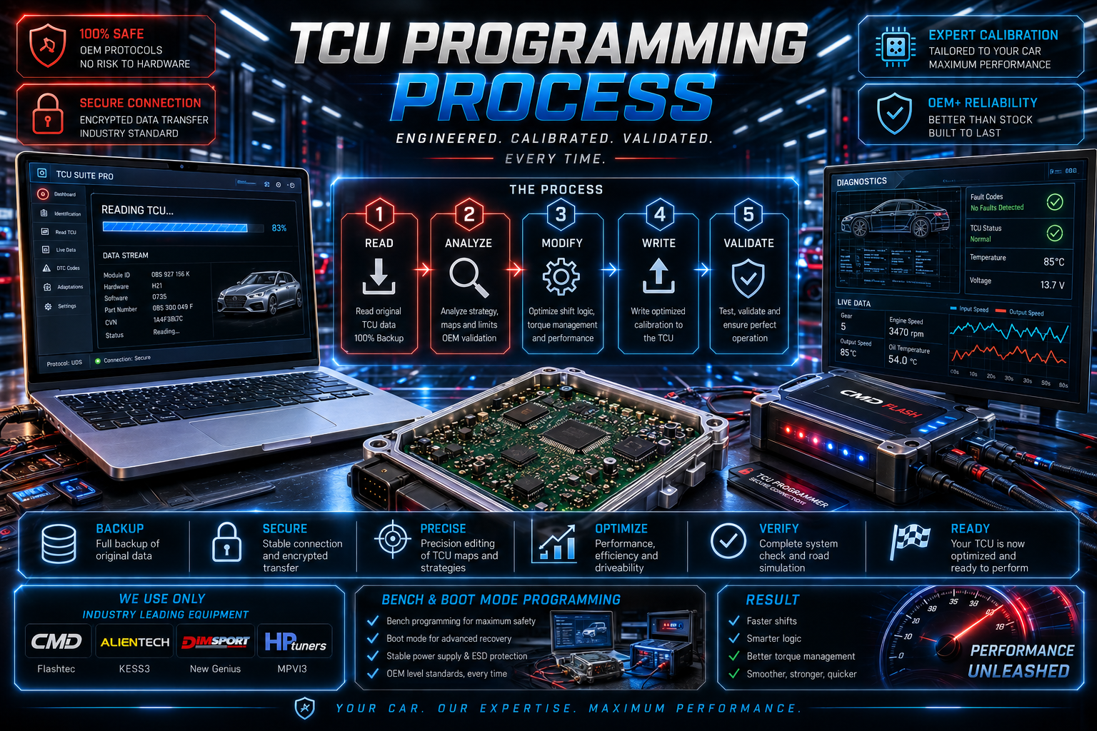 TCU programming process and calibration workflow